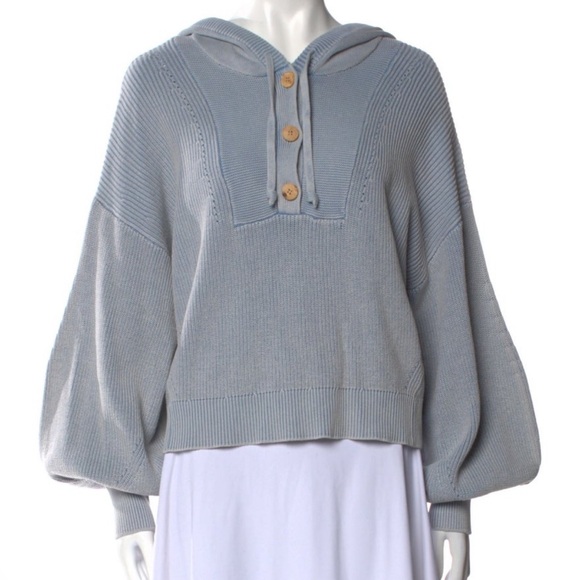 Veronica Beard Light Blue Ursina Knit Hoodie Sweater - Picture 6 of 9